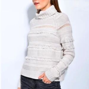 Brown Allan Natural Cream Cropped Fringe Sweater M